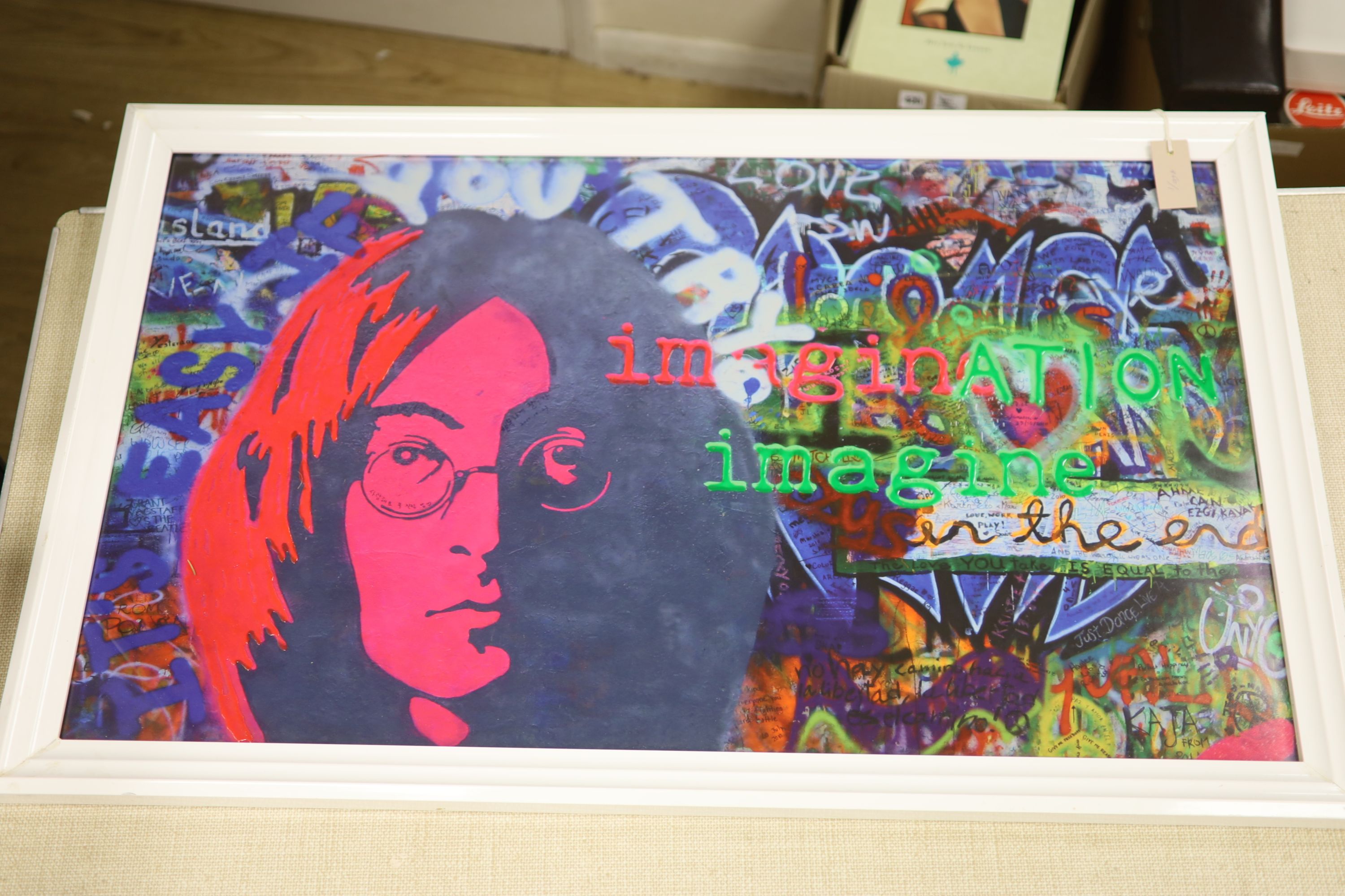 John Lennon, mixed media print, 'Imagine' 59 x 99cm